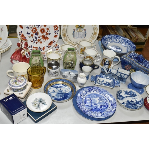 530 - A GROUP OF CERAMICS AND GLASS WARE, to include a pair of Doulton Lambeth vases with relief moulded p... 