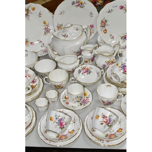 531 - A FIFTY FOUR PIECE ROYAL CROWN DERBY 'DERBY POSIES' TEA SET, comprising a teapot, two cake plates, t... 