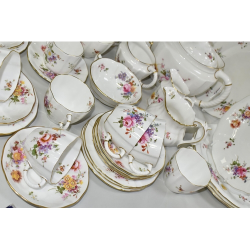 531 - A FIFTY FOUR PIECE ROYAL CROWN DERBY 'DERBY POSIES' TEA SET, comprising a teapot, two cake plates, t... 