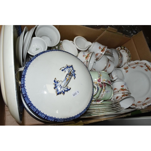 544 - THREE BOXES OF CERAMICS AND GLASS WARE, to include a Beswick salad ware bowl with tomato feet, vario... 