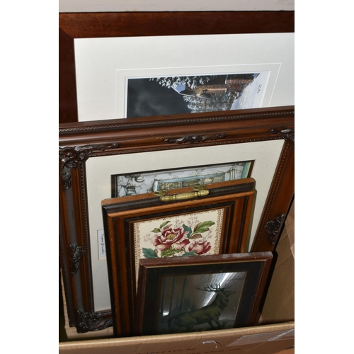 546 - A BOX AND LOOSE PICTURES, CLOCKS AND SUNDRY ITEMS, to include seven framed prints and other pictures... 