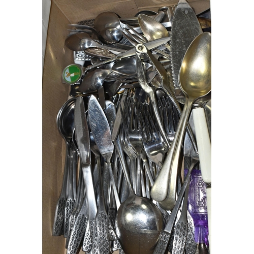 548 - TWO BOXES OF METAL WARE, to include a pair of plated peacocks and another of cockerels, a Walker & H... 