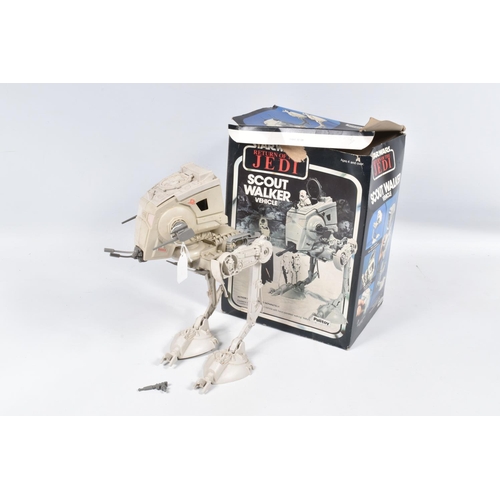 12 - THREE BOXED STAR WARS RETURN OF THE JEDI VEHICLES, to include a Palitoy Scout Walker with some paper... 