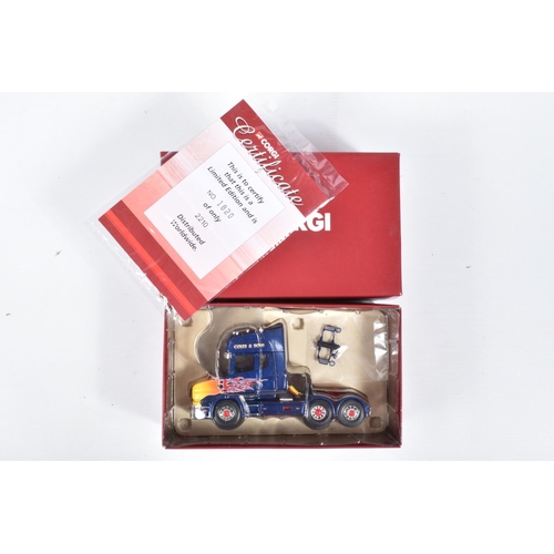 2 - FIVE BOXED 1:50 SCALE CORGI HAULAGE CABS AND TRUCKS, the first a Stan Robinson ERF ECS Tractor Unit,... 