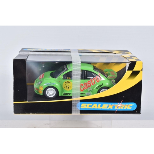 25 - TWO BOXED SCALEXTRIC MODELS AND ONE OTHER, includes a VW Beetle   Castrol no.12   in green, C2337, w... 