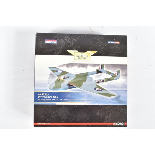 34 - THREE BOXED CORGI AVIATION ARCHIVE 1/72 SCALE LIMITED EDITION DE HAVILLAND VAMPIRE MODELS, FB Mk.5, ... 