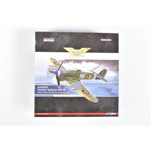 35 - THREE BOXED CORGI AVIATION ARCHIVE 1/72 SCALE LIMITED EDITION AIRCRAFT MODELS, Hawker Typhoon Mk.IB,... 