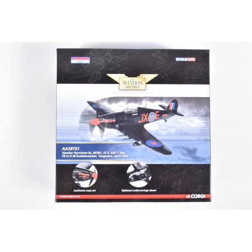 36 - THREE BOXED CORGI AVIATION ARCHIVE 1/72 SCALE LIMITED EDITION AIRCRAFT MODELS, Hawker Sea Hurricane ... 