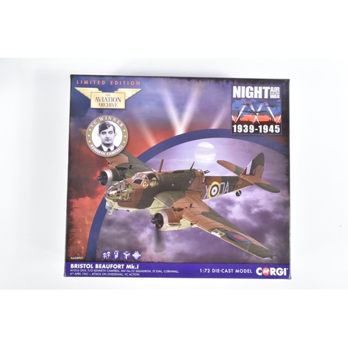 38 - THREE BOXED CORGI AVIATION ARCHIVE 1/72 SCALE LIMITED EDITION BRISTOL AIRCRAFT MODELS, WWII Night Ai... 