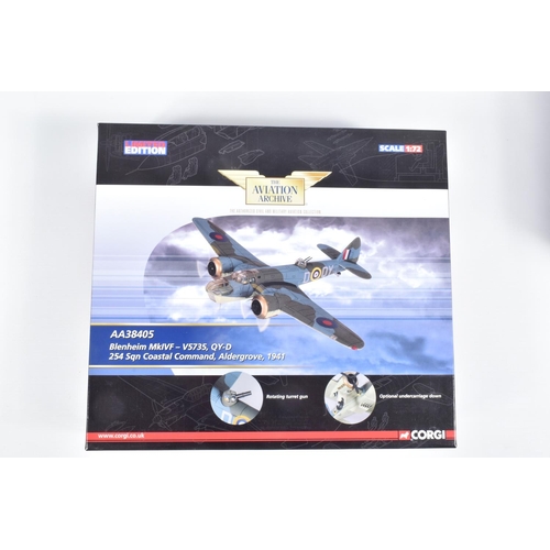 38 - THREE BOXED CORGI AVIATION ARCHIVE 1/72 SCALE LIMITED EDITION BRISTOL AIRCRAFT MODELS, WWII Night Ai... 