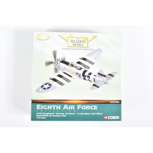 44 - FOUR BOXED LIMITED EDITION 1:72 SCALE CORGI AVIATION ARCHIVE DIECAST MODEL AIRCRAFTS, the first a F-... 