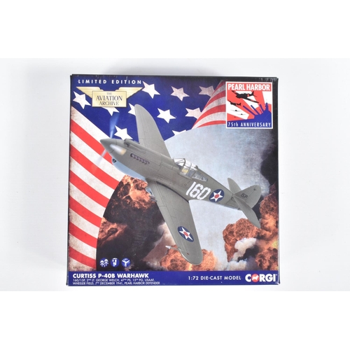 44 - FOUR BOXED LIMITED EDITION 1:72 SCALE CORGI AVIATION ARCHIVE DIECAST MODEL AIRCRAFTS, the first a F-... 