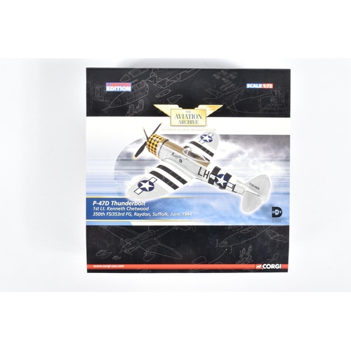 44 - FOUR BOXED LIMITED EDITION 1:72 SCALE CORGI AVIATION ARCHIVE DIECAST MODEL AIRCRAFTS, the first a F-... 