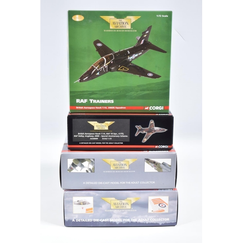 47 - FOUR BOXED 1:72 SCALE CORGI AVIATION ARCHIVE DIECAST MODEL AIRCRAFTS, the first a RAF Trainers Briti... 