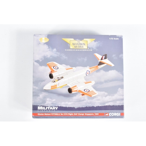 47 - FOUR BOXED 1:72 SCALE CORGI AVIATION ARCHIVE DIECAST MODEL AIRCRAFTS, the first a RAF Trainers Briti... 