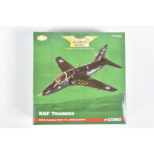 47 - FOUR BOXED 1:72 SCALE CORGI AVIATION ARCHIVE DIECAST MODEL AIRCRAFTS, the first a RAF Trainers Briti... 