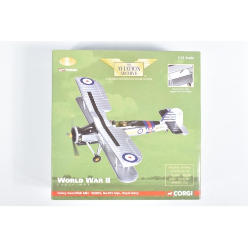 53 - THREE BOXED 1:72 SCALE CORGI AVIATION ARCHIVE DIECAST MODEL AIRCRAFTS, the first is a Gloster Gladia... 