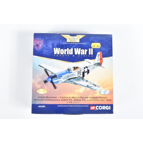 54 - FIVE BOXED 1:72 SCALE CORGI WORLD WAR II EUROPE AND AFRICA AVIATION ARCHIVE DIECAST MODEL AIRCRAFTS,... 