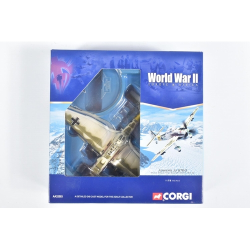 54 - FIVE BOXED 1:72 SCALE CORGI WORLD WAR II EUROPE AND AFRICA AVIATION ARCHIVE DIECAST MODEL AIRCRAFTS,... 