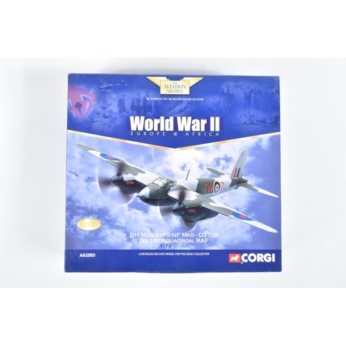 56 - FIVE BOXED 1:72 SCALE LIMITED EDITION CORGI AVIATION ARCHIVE DIECAST MODEL AIRCRAFTS, the first a DH... 