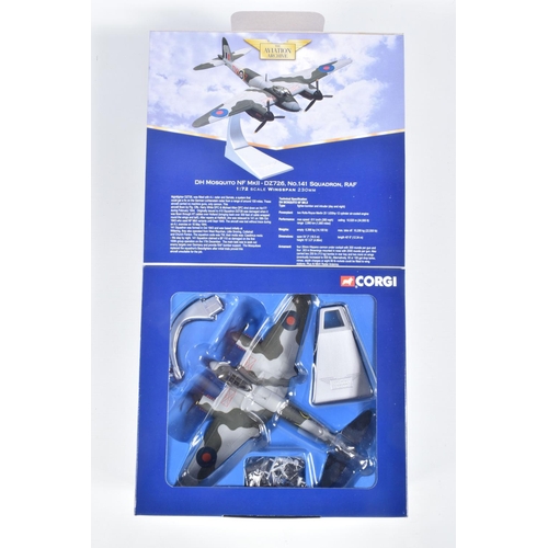 56 - FIVE BOXED 1:72 SCALE LIMITED EDITION CORGI AVIATION ARCHIVE DIECAST MODEL AIRCRAFTS, the first a DH... 