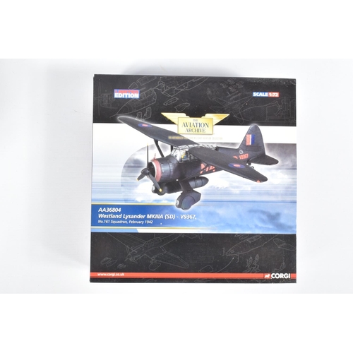 58 - THREE BOXED 1:72 SCALE LIMITED EDITION CORGI AVIATION ARCHIVE DIECAST MODEL AIRCRAFTS, the first a W... 