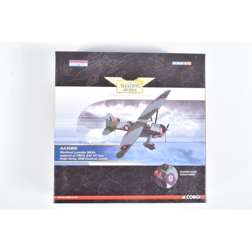 58 - THREE BOXED 1:72 SCALE LIMITED EDITION CORGI AVIATION ARCHIVE DIECAST MODEL AIRCRAFTS, the first a W... 