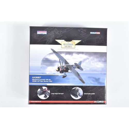 58 - THREE BOXED 1:72 SCALE LIMITED EDITION CORGI AVIATION ARCHIVE DIECAST MODEL AIRCRAFTS, the first a W... 