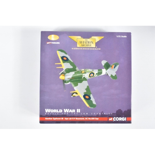 60 - FIVE BOXED 1:72 SCALE CORGI AVIATION ARCHIVE DIECAST MODEL AIRCRAFTS, the first a World War II Hawke... 