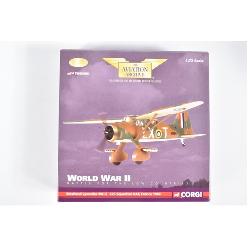 60 - FIVE BOXED 1:72 SCALE CORGI AVIATION ARCHIVE DIECAST MODEL AIRCRAFTS, the first a World War II Hawke... 