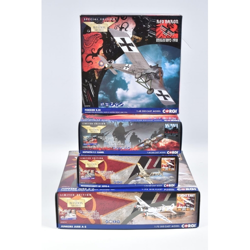 61 - FOUR BOXED LIMITED EDITION CORGI AVIATION ARCHIVE DIECAST MODEL AIRCRAFTS, the first is a 1:72 scale... 