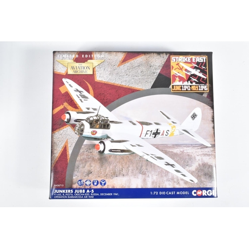 61 - FOUR BOXED LIMITED EDITION CORGI AVIATION ARCHIVE DIECAST MODEL AIRCRAFTS, the first is a 1:72 scale... 