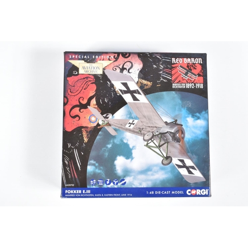 61 - FOUR BOXED LIMITED EDITION CORGI AVIATION ARCHIVE DIECAST MODEL AIRCRAFTS, the first is a 1:72 scale... 