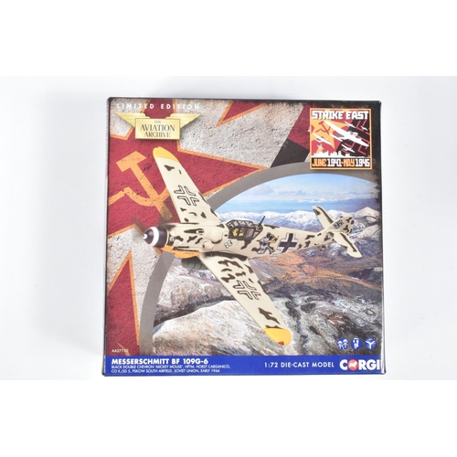 61 - FOUR BOXED LIMITED EDITION CORGI AVIATION ARCHIVE DIECAST MODEL AIRCRAFTS, the first is a 1:72 scale... 