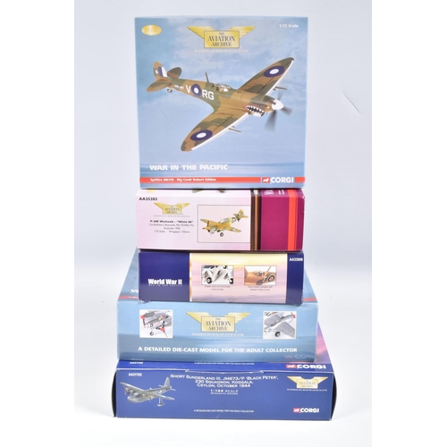 62 - FIVE BOXED CORGI AVIATION ARCHIVE DIECAST MODEL AIRCRAFTS, the first a 1:72 scale Corsair IV, number... 