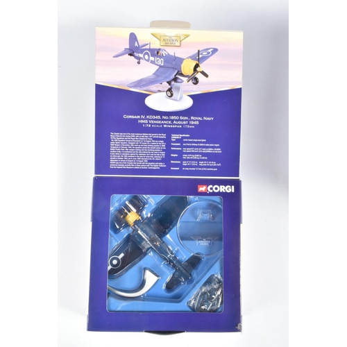 62 - FIVE BOXED CORGI AVIATION ARCHIVE DIECAST MODEL AIRCRAFTS, the first a 1:72 scale Corsair IV, number... 