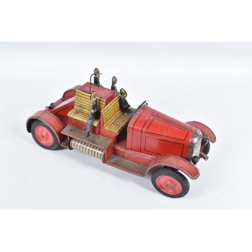 63 - A JEP TINPLATE DELAHAYE FIRE TRUCK, No.7390, 1920's French, with detachable extending ladder to rear... 