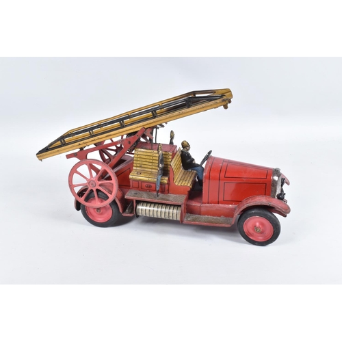 63 - A JEP TINPLATE DELAHAYE FIRE TRUCK, No.7390, 1920's French, with detachable extending ladder to rear... 