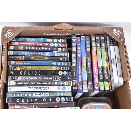 67 - TWO BOXES OF DVDS, COMPUTER EQUIPMENT AND GAMING TOYS, to include PS3 games Skylanders Swap Force an... 