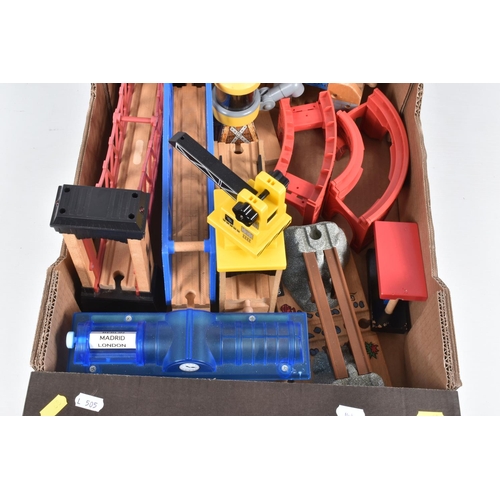 68 - A QUANTITY OF UNBOXED AND ASSORTED PLAYWORN WOODEN PUSH ALONG RAILWAY ITEMS, locomotives, rolling st... 