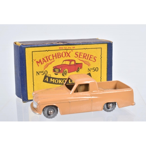 74 - FIVE BOXED MOKO LESNEY MATCHBOX SERIES VAN MODELS, Volkswagen Van, No.34, metal wheels, Bedford CA '... 