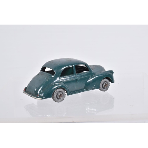 78 - THREE BOXED MOKO LESNEY MATCHBOX SERIES MORRIS MINOR 1000 CARS, one with dark green body, black base... 