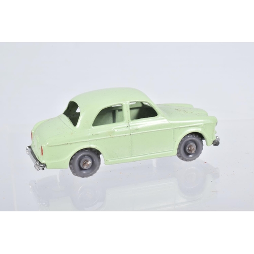 82 - SIX BOXED MOKO LESNEY MATCHBOX SERIES CAR MODELS,  Ford Anglia, No.7, grey plastic wheels, Volkswage... 