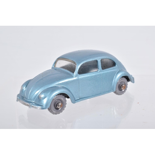 82 - SIX BOXED MOKO LESNEY MATCHBOX SERIES CAR MODELS,  Ford Anglia, No.7, grey plastic wheels, Volkswage... 