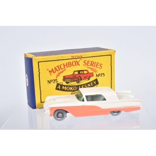 82 - SIX BOXED MOKO LESNEY MATCHBOX SERIES CAR MODELS,  Ford Anglia, No.7, grey plastic wheels, Volkswage... 