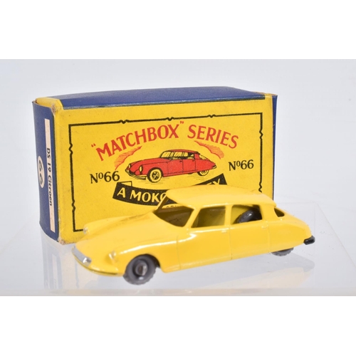 82 - SIX BOXED MOKO LESNEY MATCHBOX SERIES CAR MODELS,  Ford Anglia, No.7, grey plastic wheels, Volkswage... 