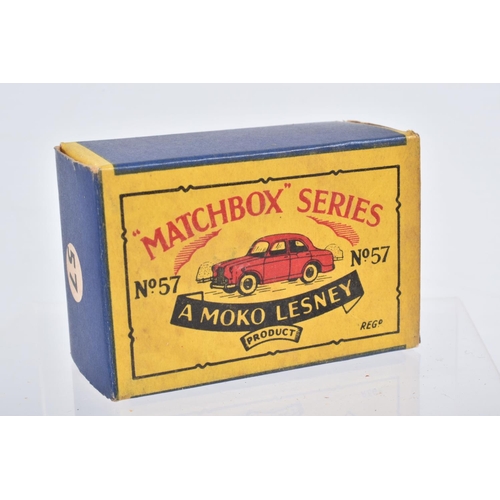 82 - SIX BOXED MOKO LESNEY MATCHBOX SERIES CAR MODELS,  Ford Anglia, No.7, grey plastic wheels, Volkswage... 