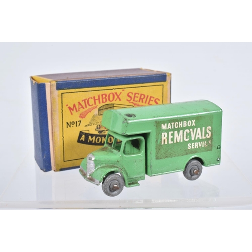 85 - FIVE BOXED MOKO LESNEY MATCHBOX SERIES LORRY AND TRUCK MODELS, Bedford Removals Van, No.17, Magirus-... 