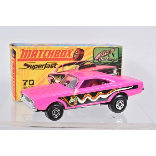 89 - THREE BOXED MATCHBOX SUPERFAST MODELS, Beach Bug, No.30, orange interior and side panel, Saab Sonnet... 