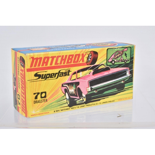 89 - THREE BOXED MATCHBOX SUPERFAST MODELS, Beach Bug, No.30, orange interior and side panel, Saab Sonnet... 